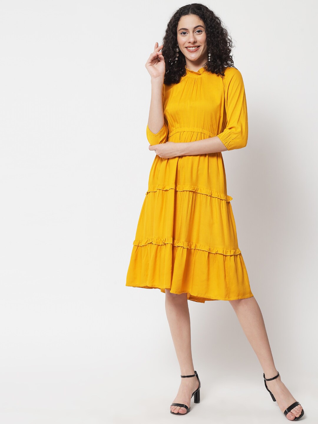 

Spera Women Mustard Yellow Solid Ethnic Dress