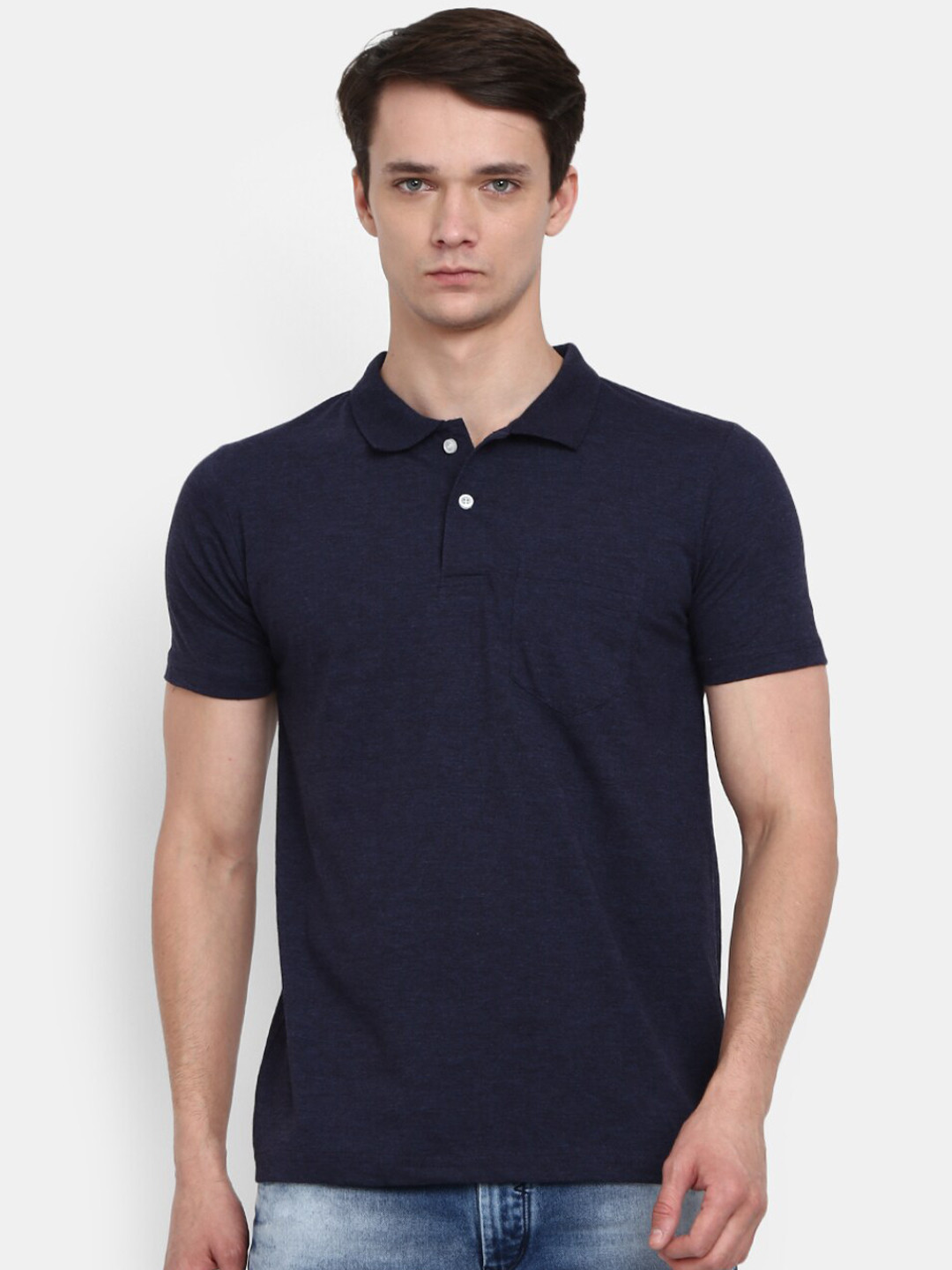 

V-Mart Men Navy Blue Solid Polo Collar Slim Fit T-shirt