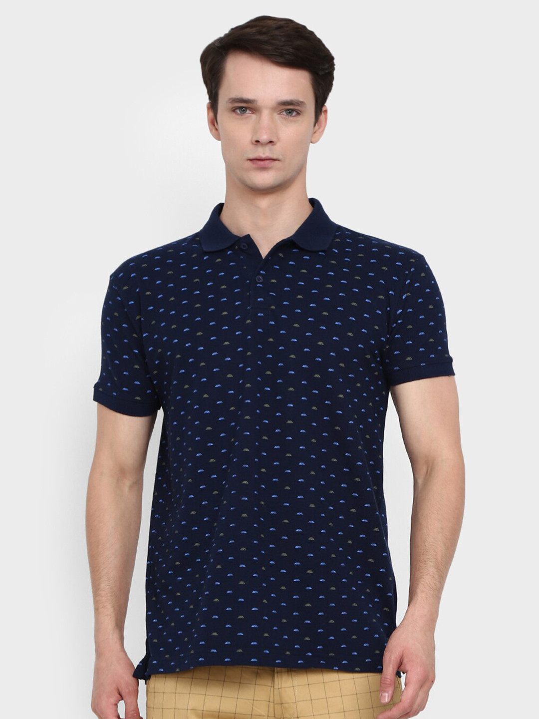 

V-Mart Men Navy Blue Printed Polo Collar T-shirt