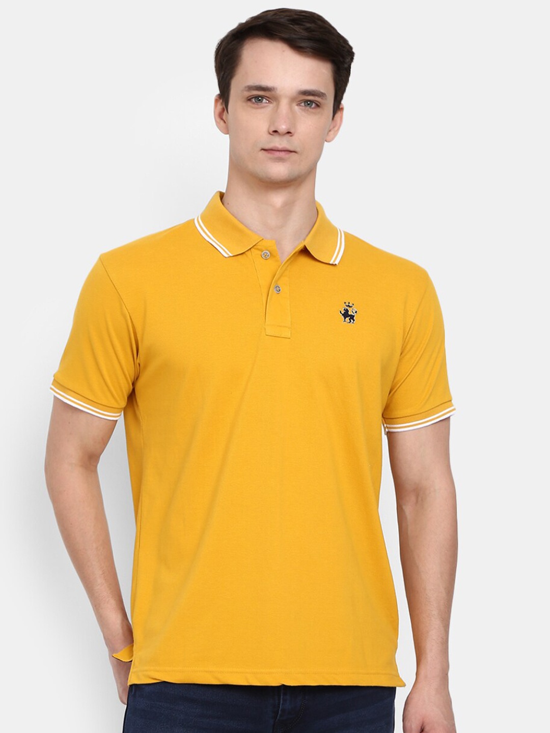 

V-Mart Men Mustard Yellow Polo Collar Cotton T-shirt