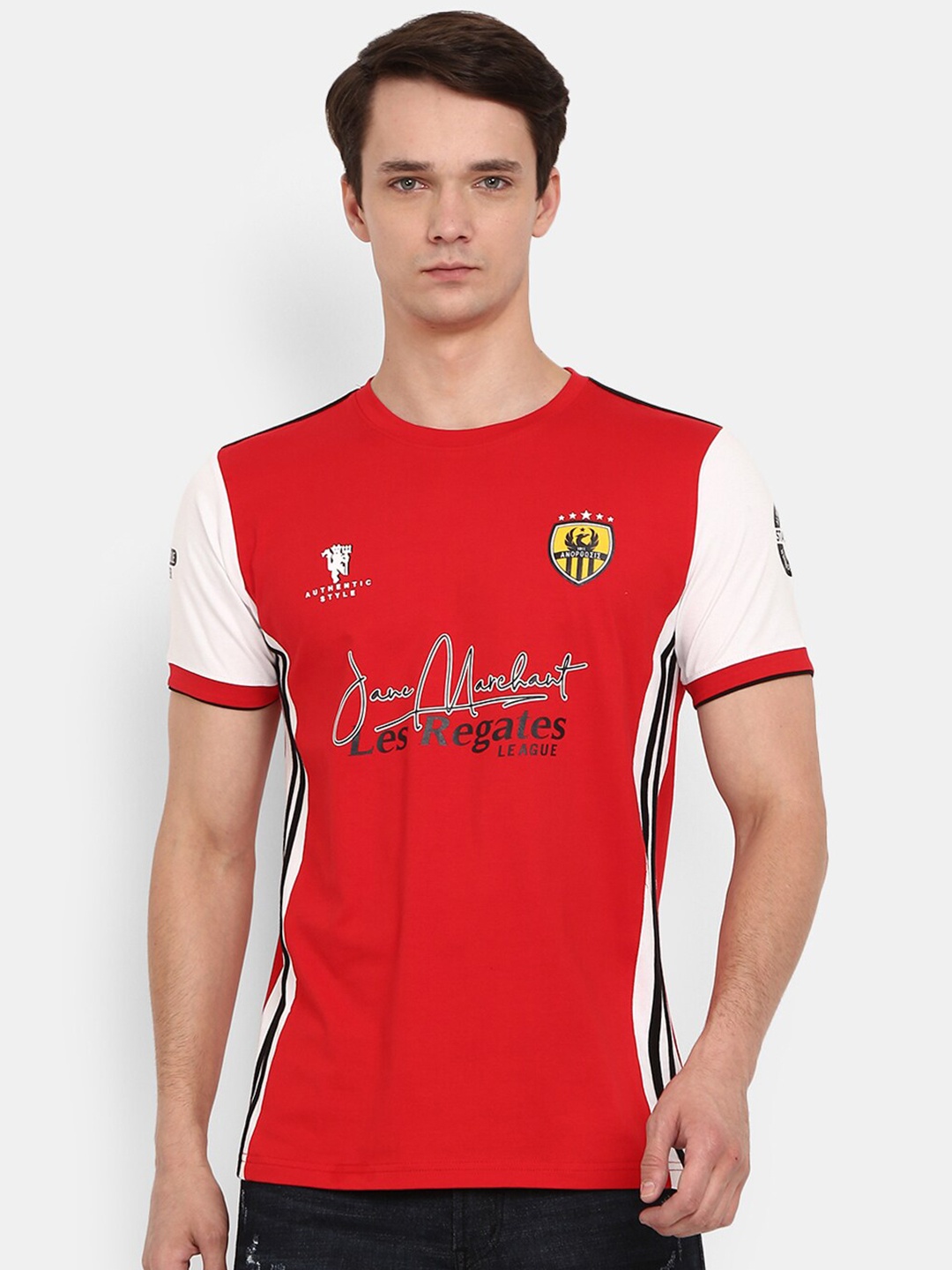 

V-Mart Men Red Sports Printed Slim Fit Cotton T-shirt