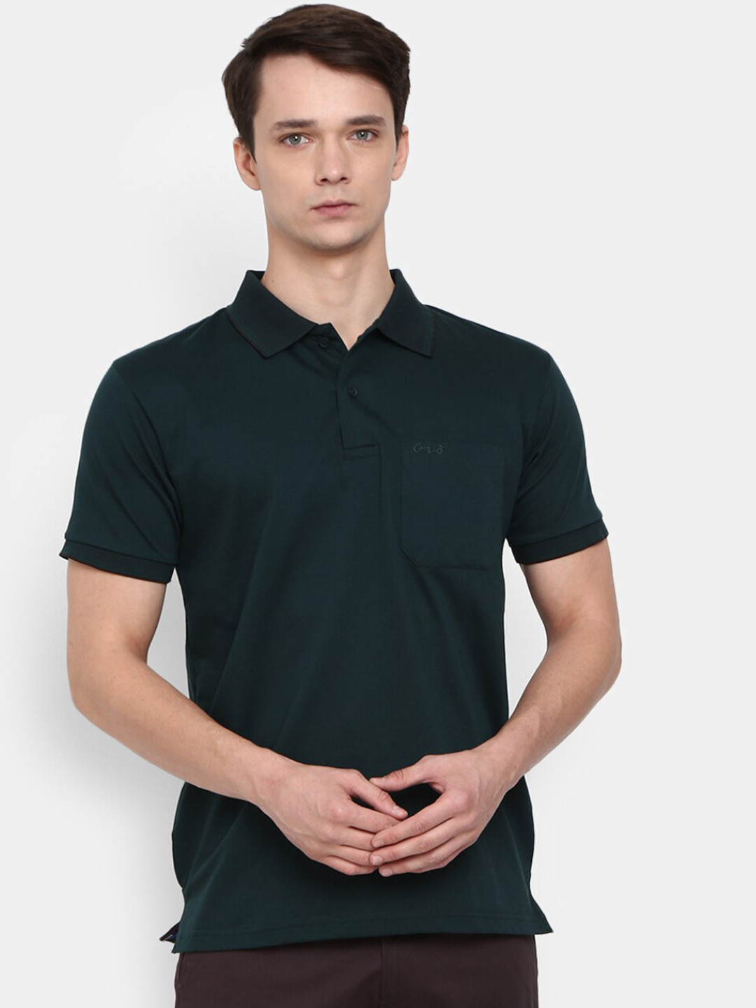 

V-Mart Men Green Polo Collar Cotton T-shirt