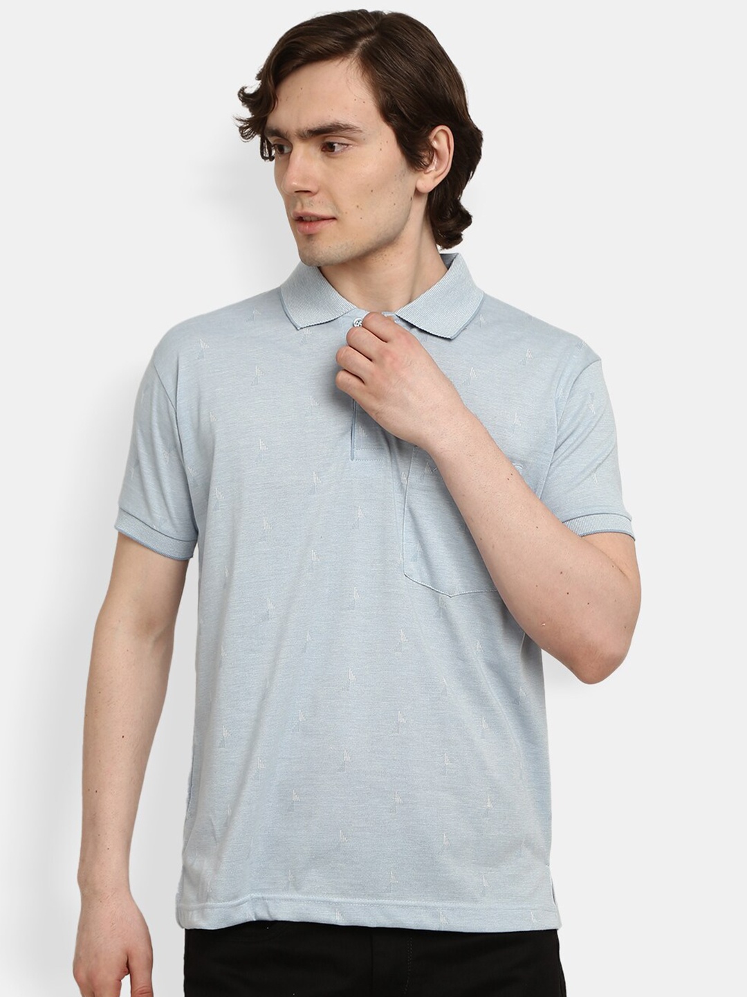 

V-Mart Men Blue Self Design Polo Collar T-shirt