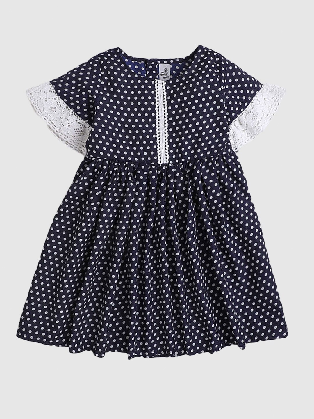 

The Magic Wand Girls Navy Blue & White Pola Dot Print Georgette Dress