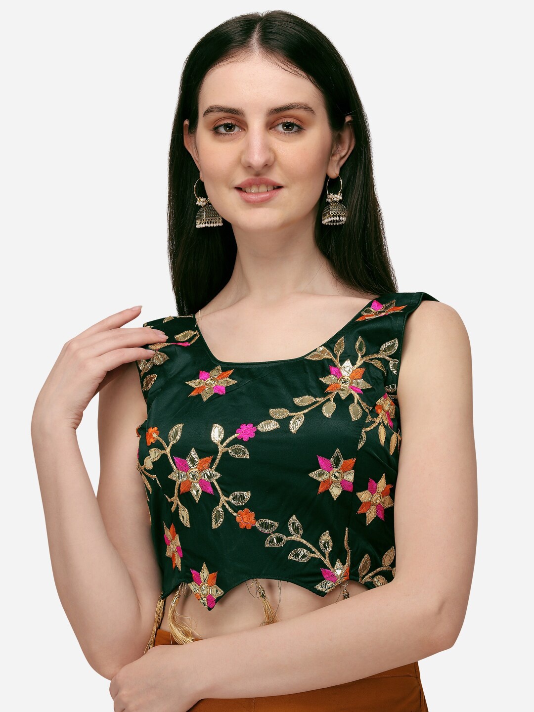 

Fab Viva Women Green Embroidered Silk Blouse
