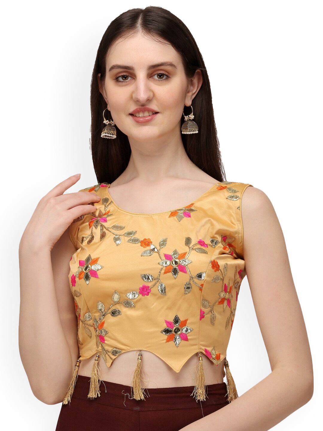 

Fab Viva Women Beige & Pink Embroidered Ready-Made Saree Blouse