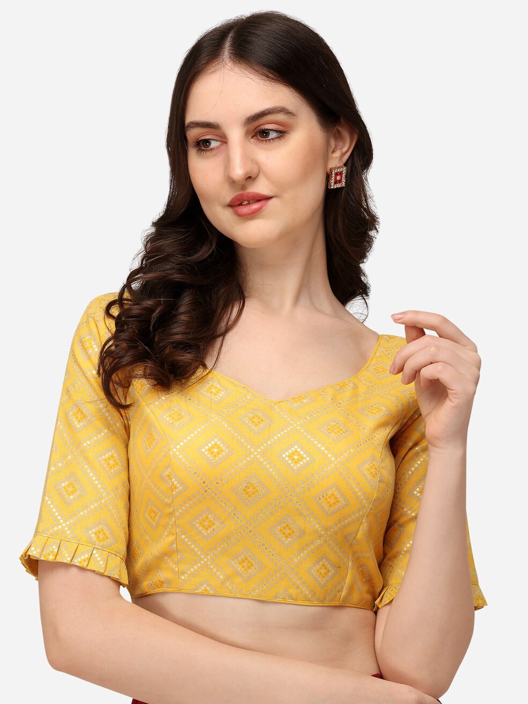

Fab Viva Women Yellow Geometric Printed Saree Blouse