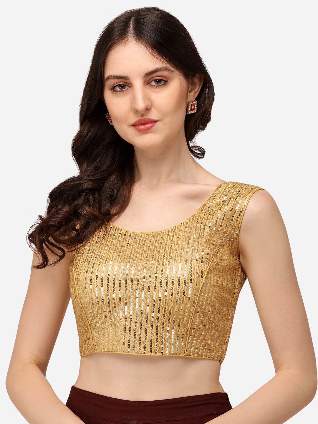 

Fab Viva Women Beige Embroidered & Sequences Saree Blouse