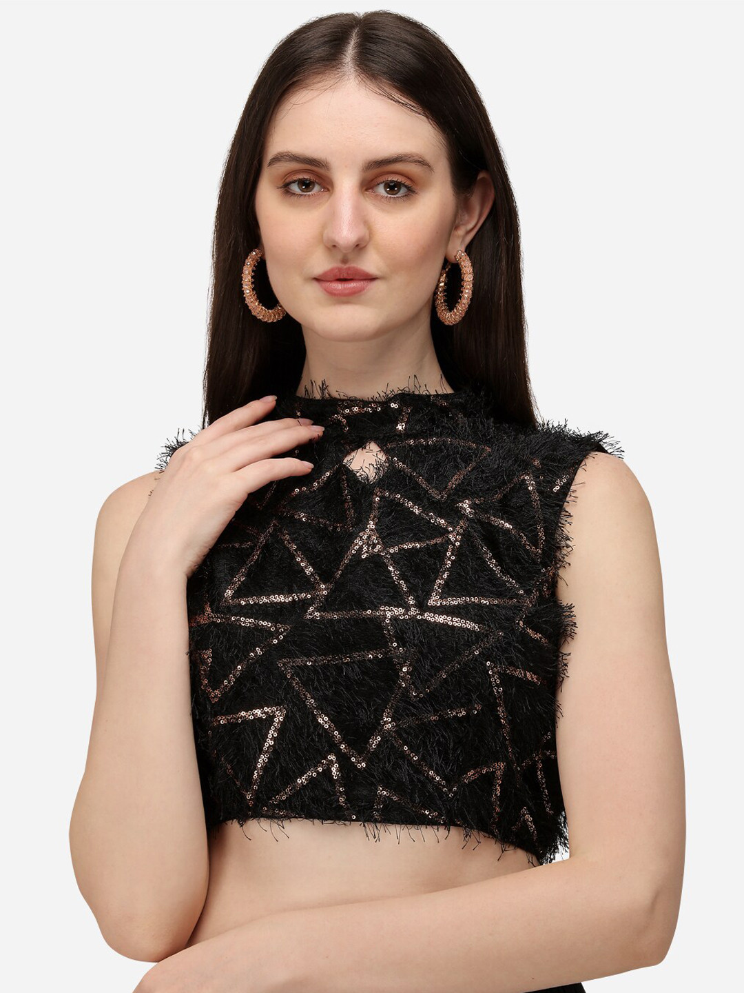 

Fab Viva Women Black Sequined Embellished Saree Blouse