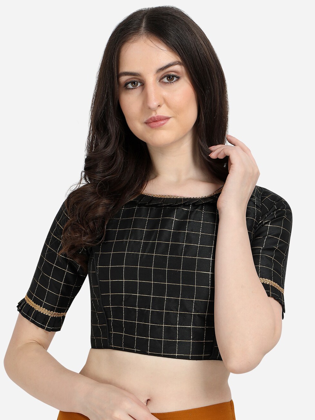 

Fab Viva Women Black Jacquard Silk Saree Blouse
