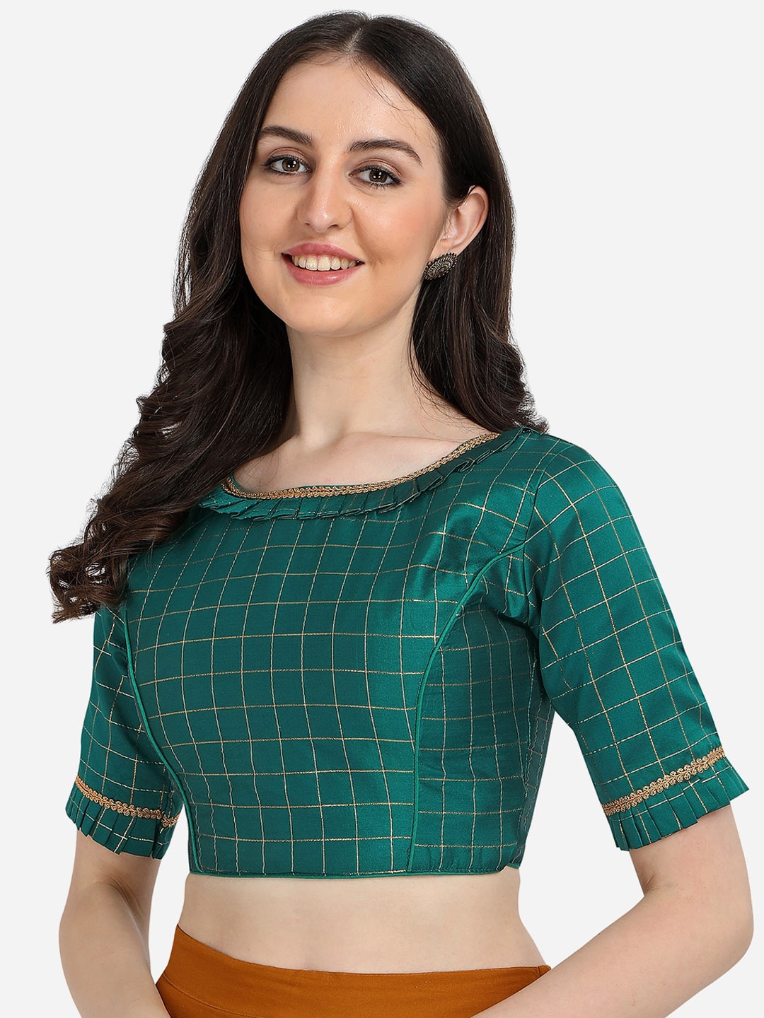 

Fab Viva Women Green & Gold Jacquard Saree Blouse