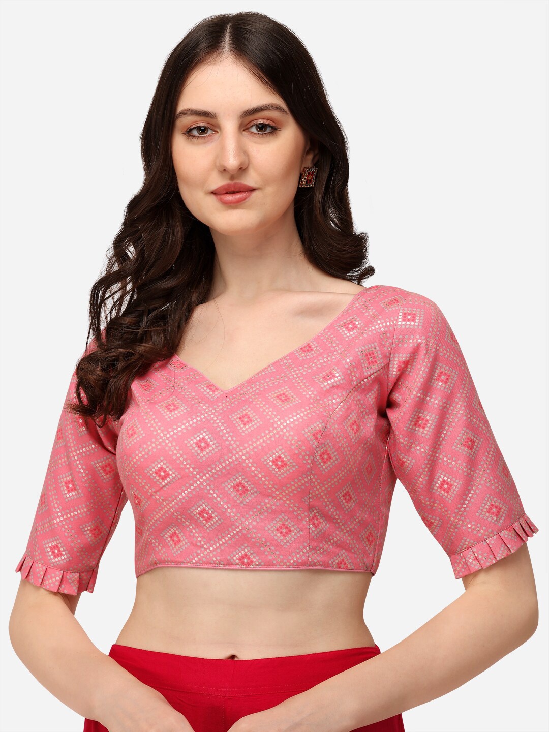 

Fab Viva Pink Printed Jacquard Readymade Saree Blouse
