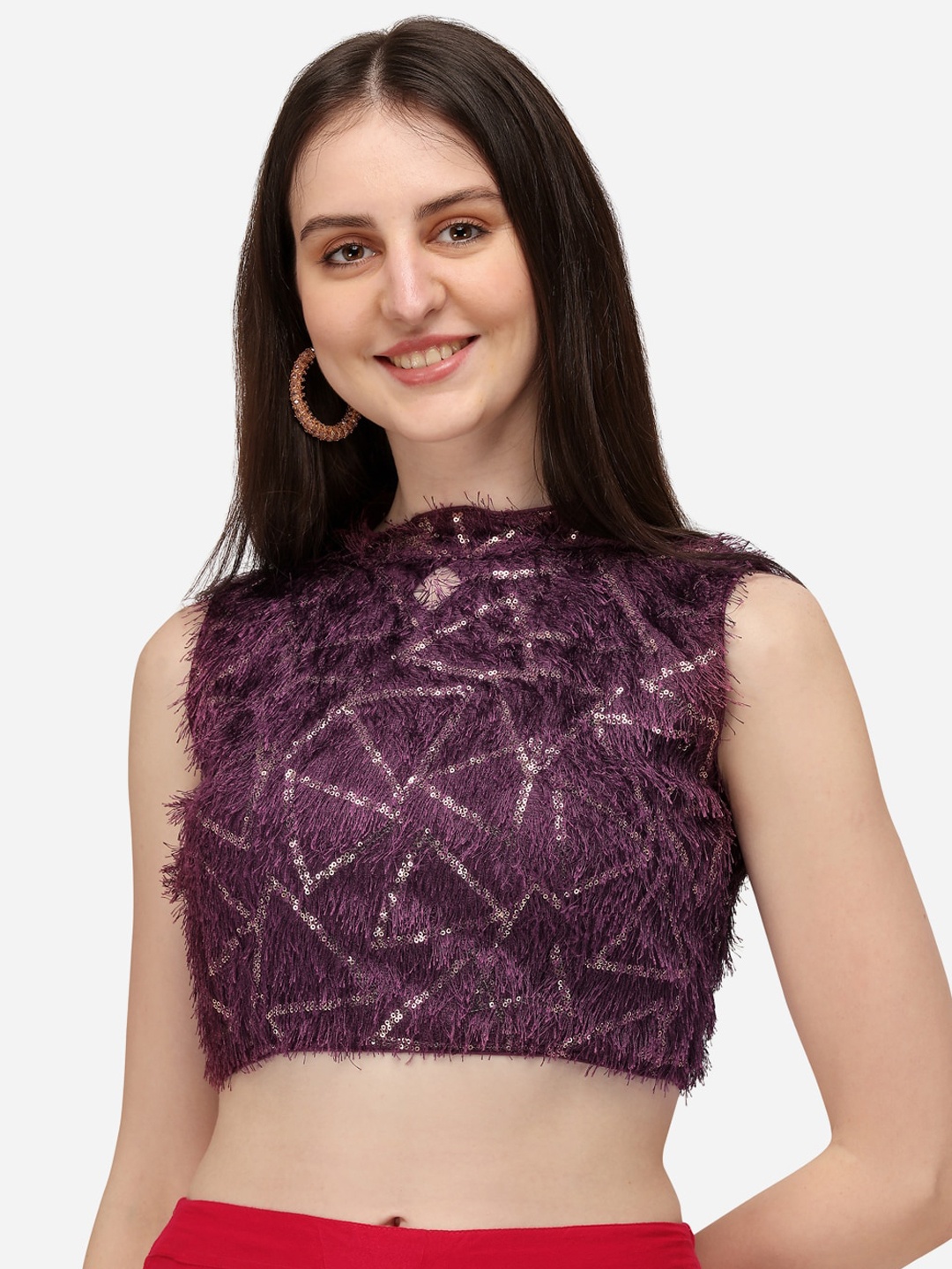 

Fab Viva Women Purple Sequences Work Saree Blouse