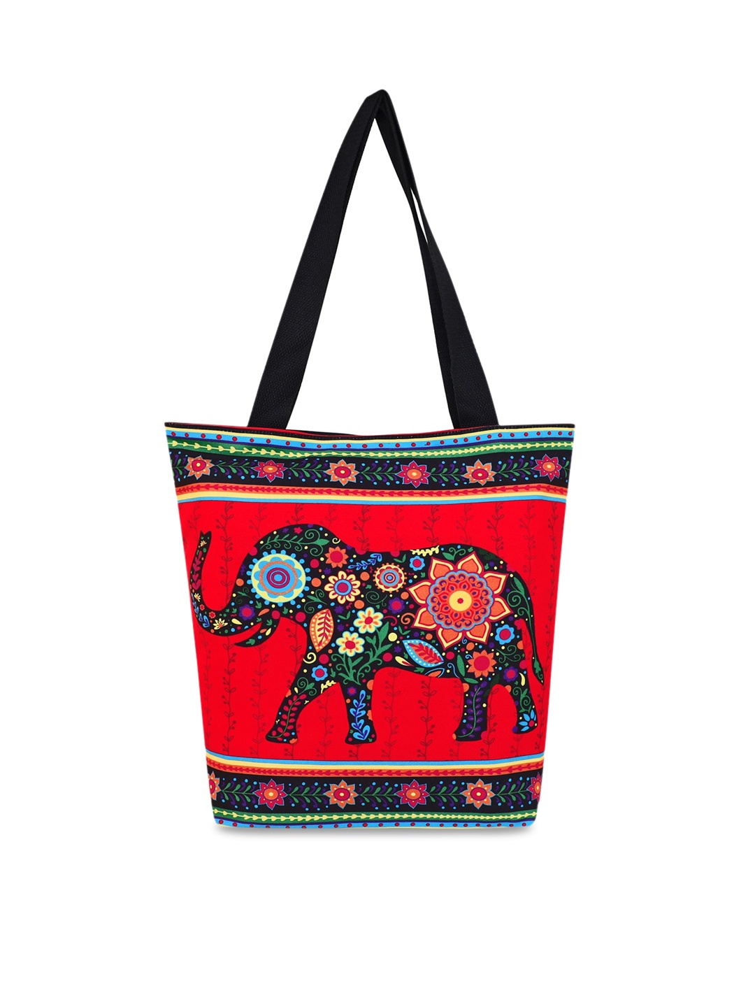 Sabhyata Multicoloured Printed Shopper Handheld Bag, Red