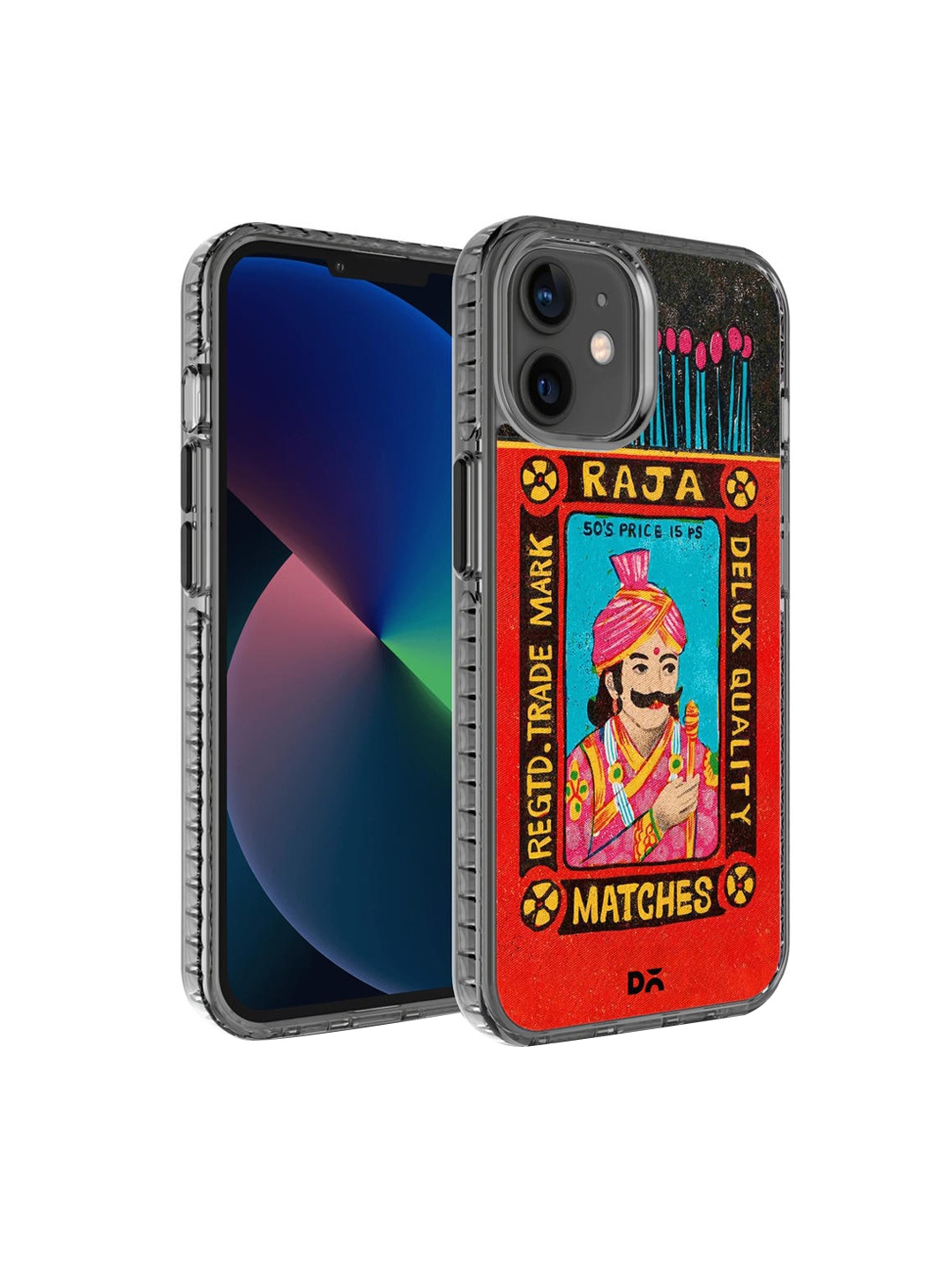 

DailyObjects Blue & Red Printed Raja Matchbox iPhone 12 Mini Phone Case, Black