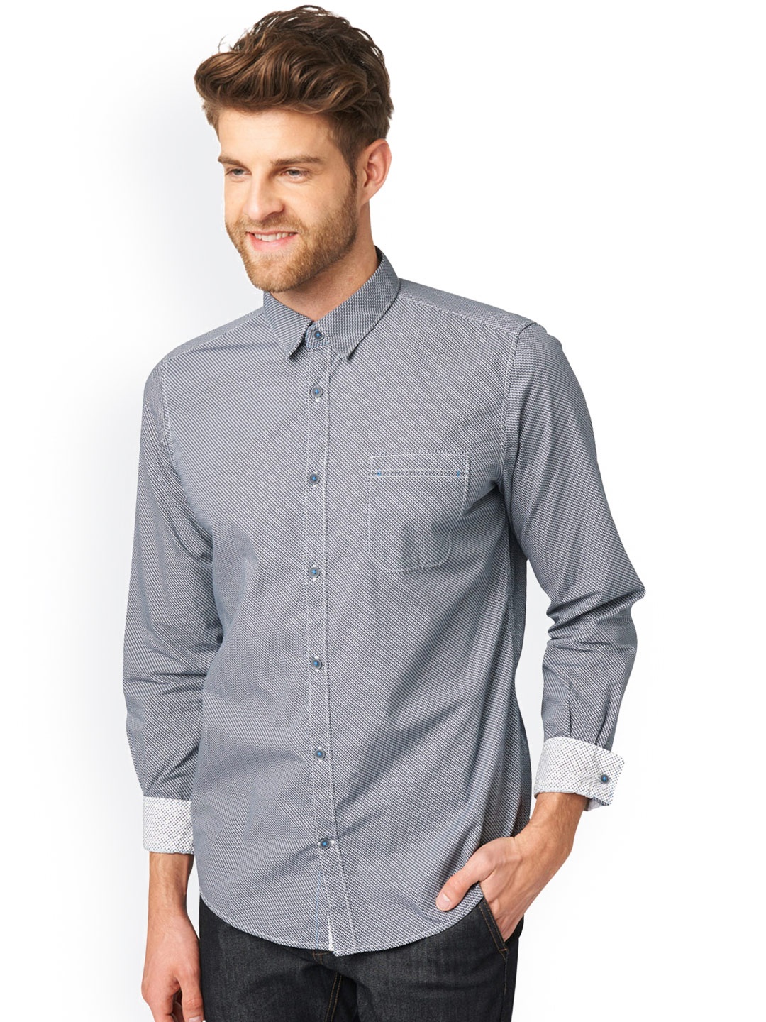 

Tom Tailor Blue Slim Fit Printed Casual Shirt