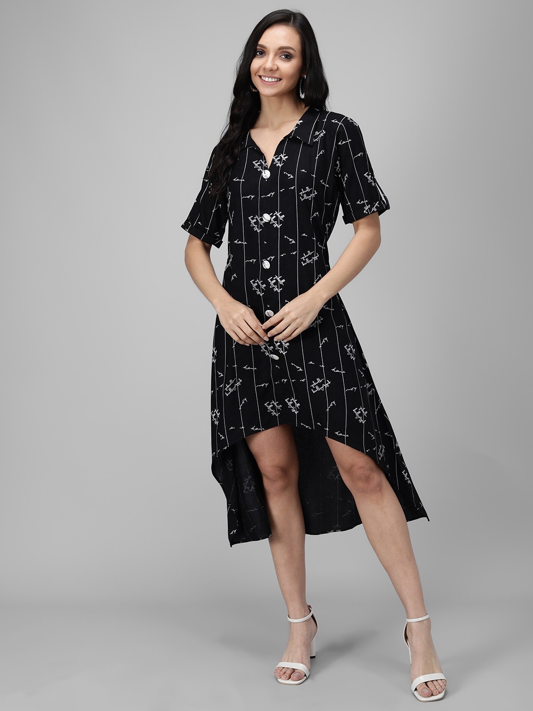 

Kannan Women Black Floral Printed A-Line Midi Dress