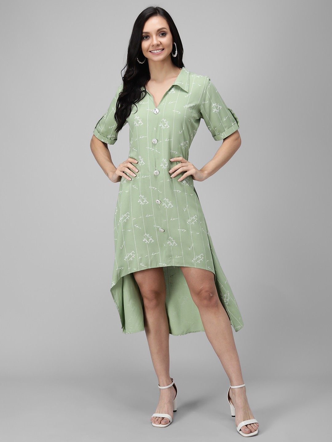 

Kannan Women Green Printed High-Low Midi Dress