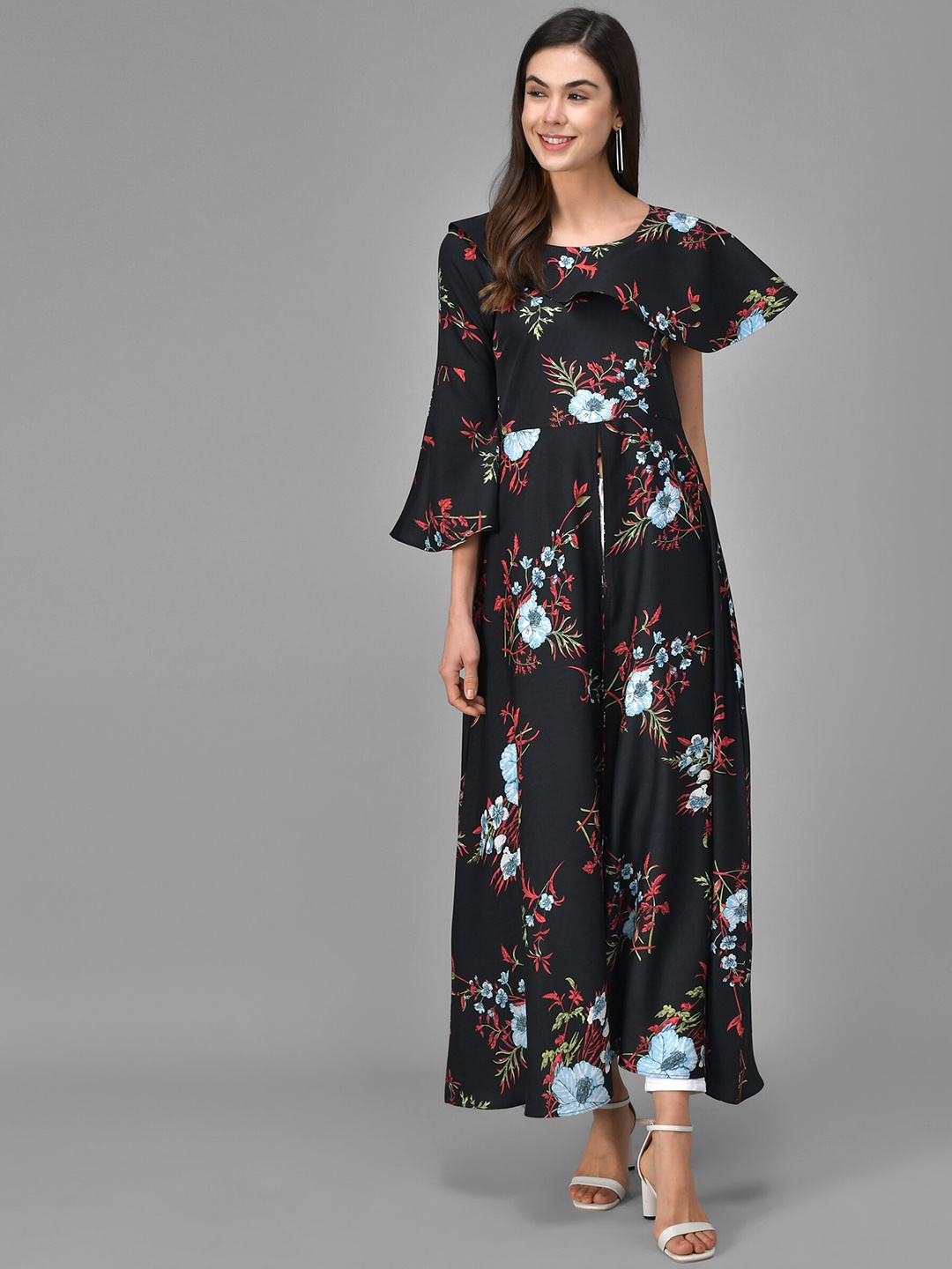 

Kannan Women Black Floral Crepe Maxi Dress