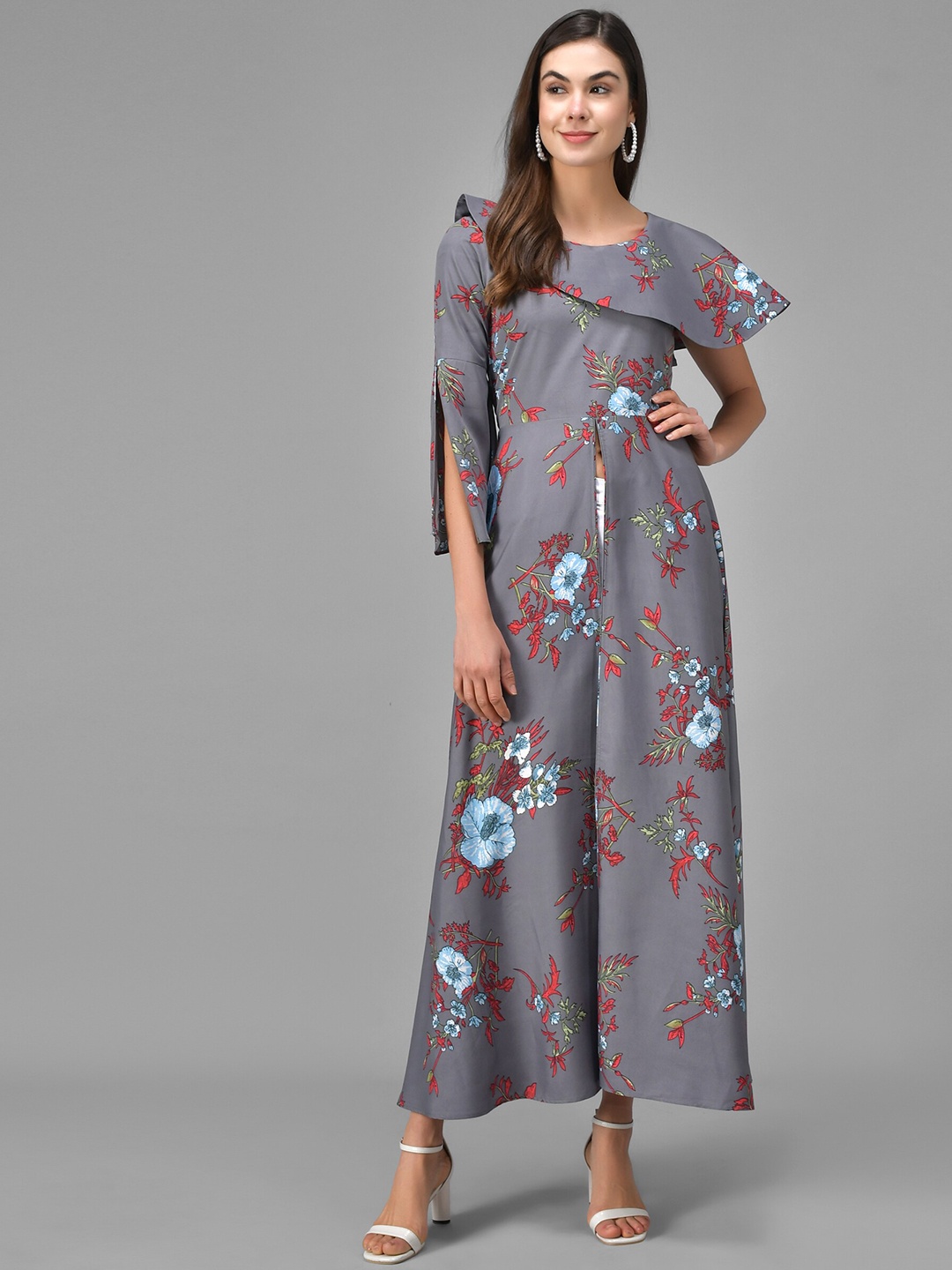 

Kannan Women Grey Floral Printed Crepe Maxi Dress