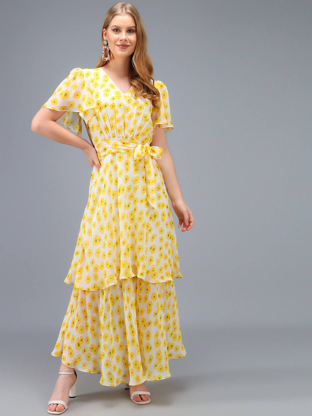 

Kannan Women Yellow Floral Georgette Maxi Dress