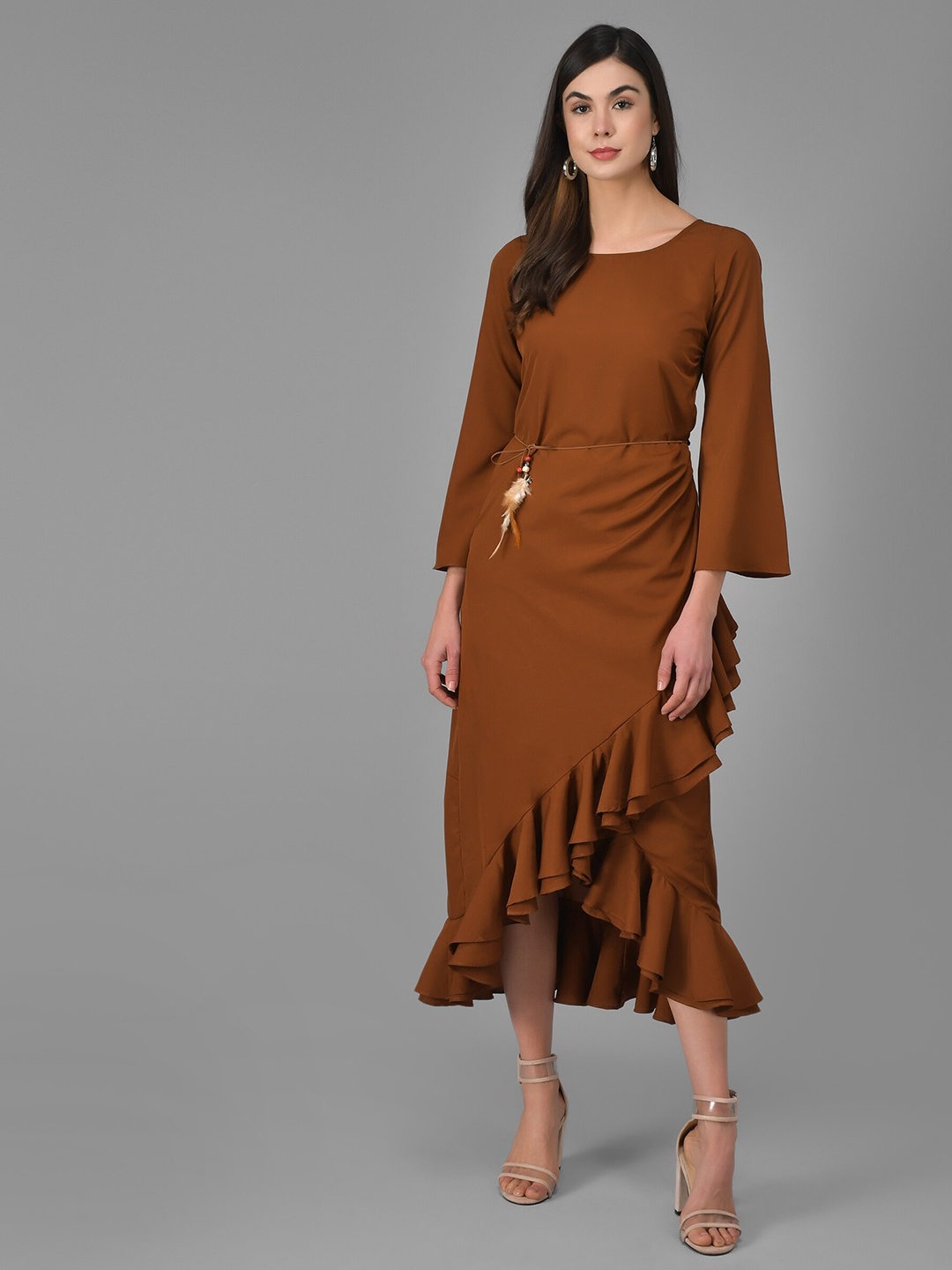 

Kannan Women Brown Crepe Maxi Midi Dress with ruffles