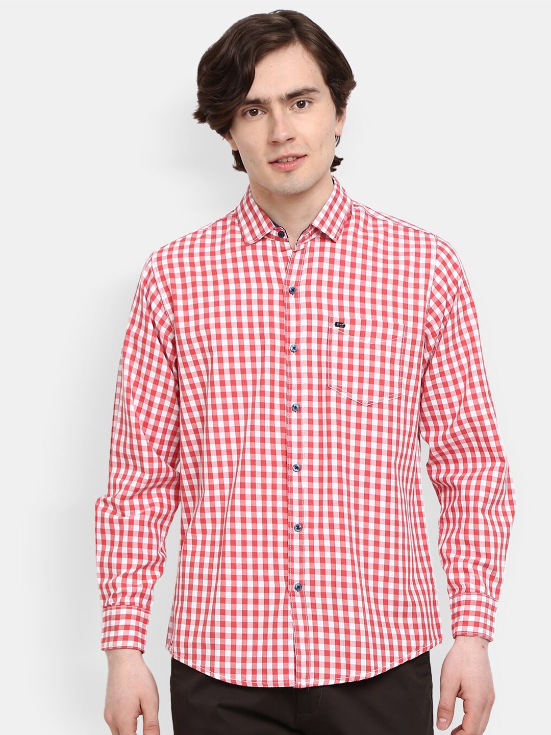 

V-Mart Men Red Gingham Checks Checked Casual Shirt