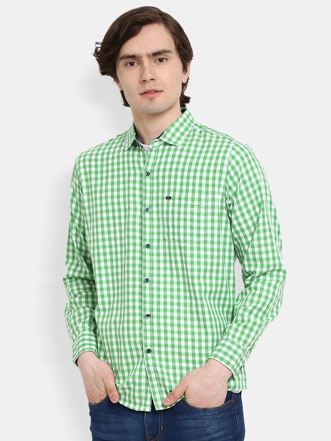 

V-Mart Men Green Gingham Checks Checked Casual Shirt