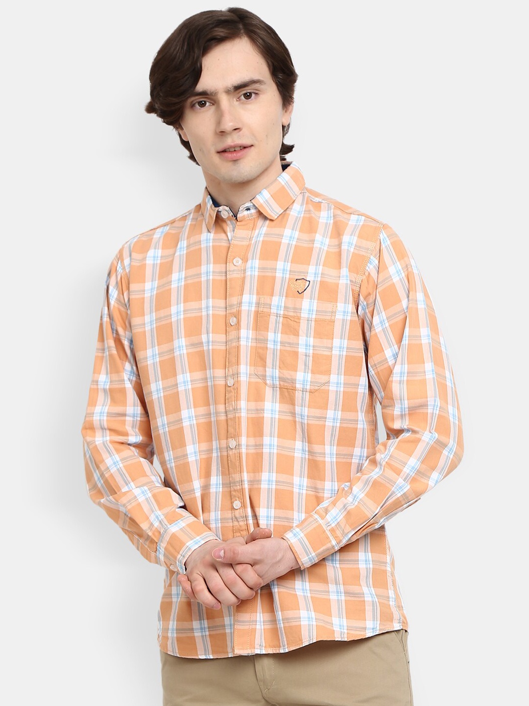 

V-Mart Men Orange Checked Casual Shirt