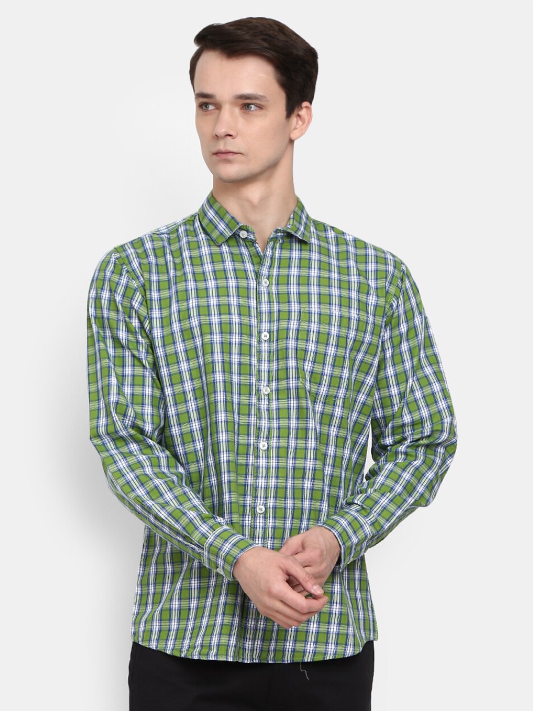 

V-Mart Men Green Tartan Checks Checked Cotton Casual Shirt