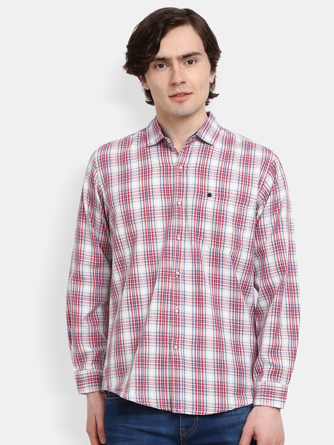 

V-Mart Men Red Checked Cotton Casual Shirt