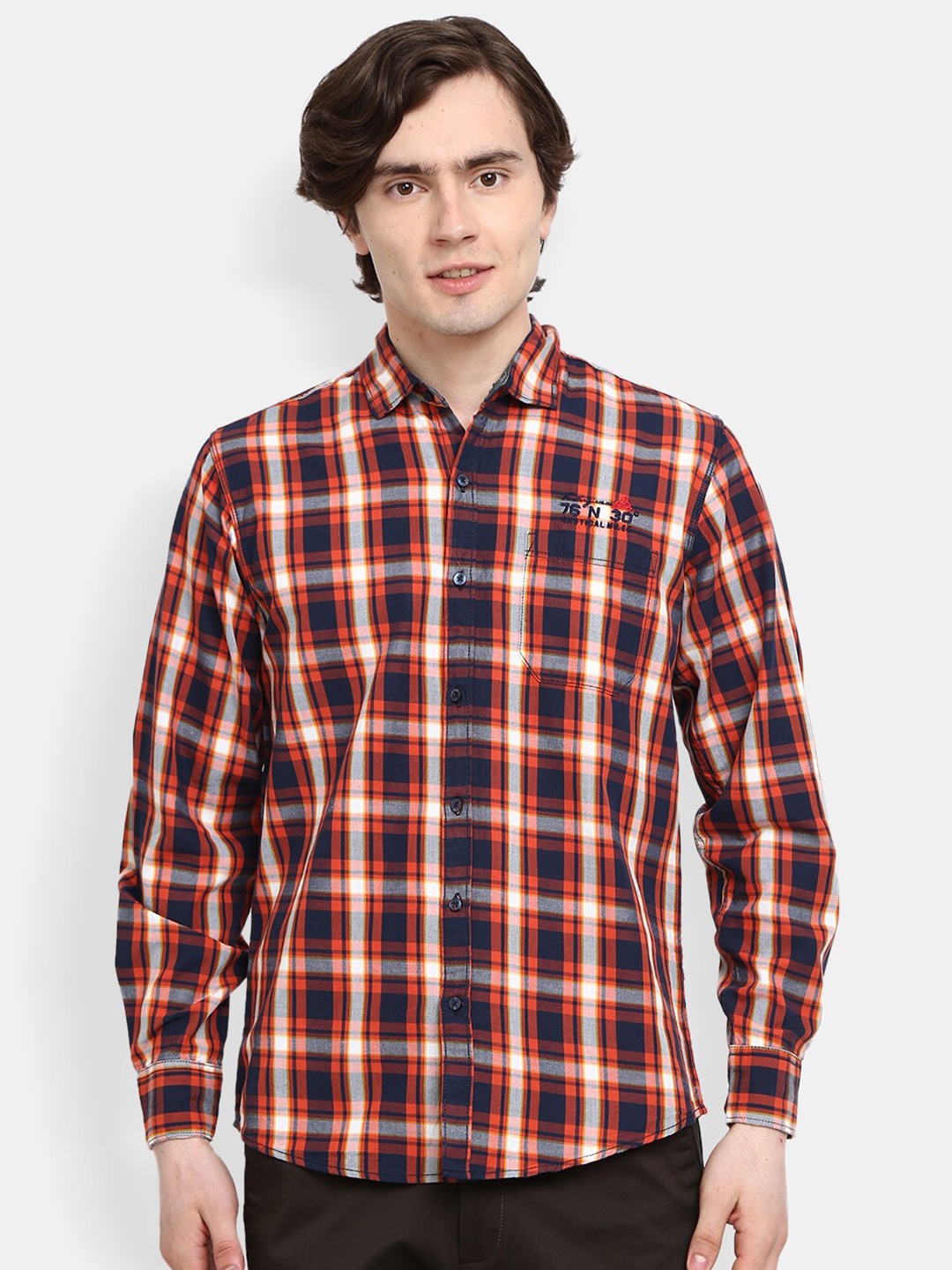 

V-Mart Men Orange Checked Casual Shirt