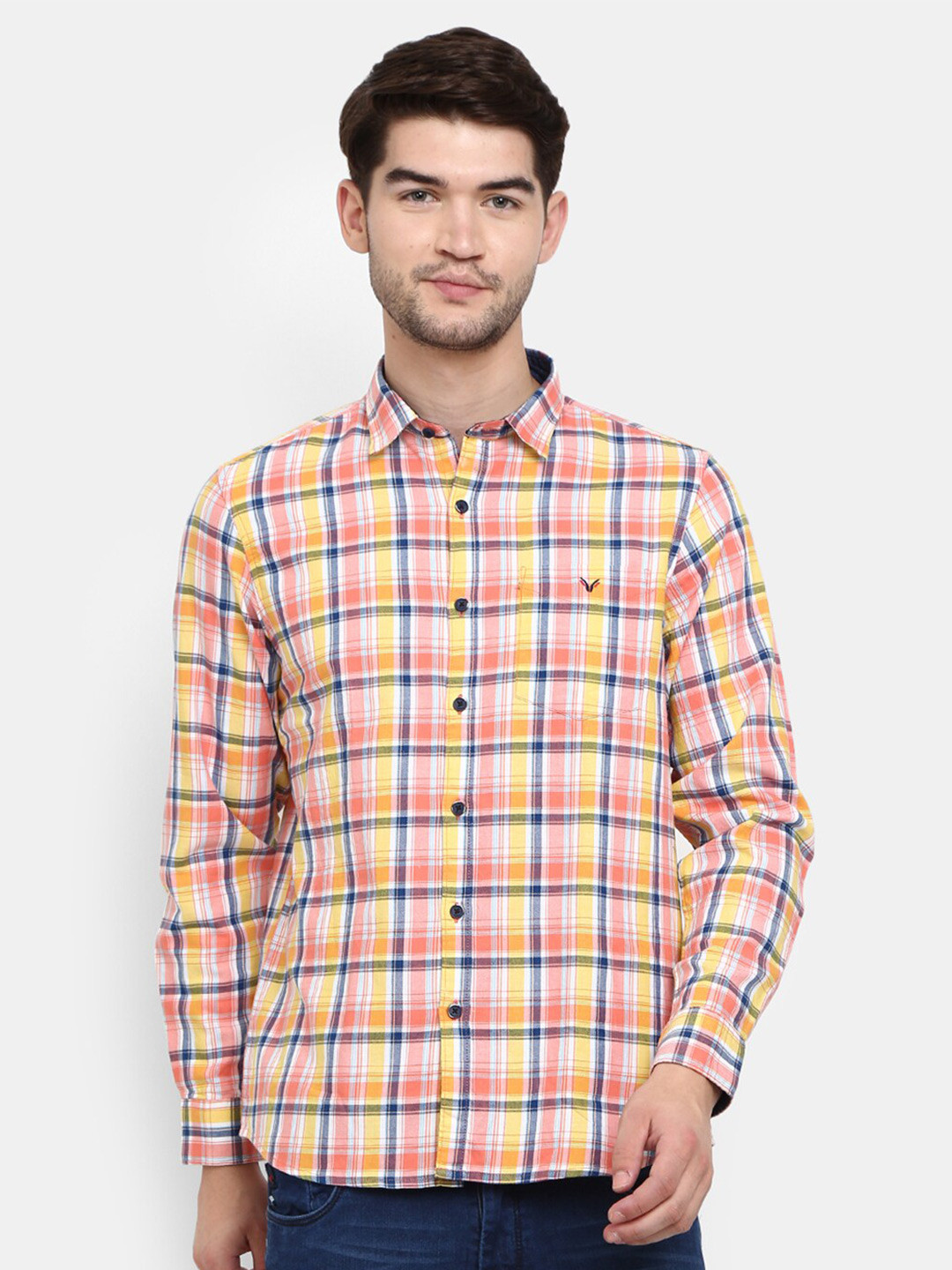 

V-Mart Men Orange Checked Casual Shirt