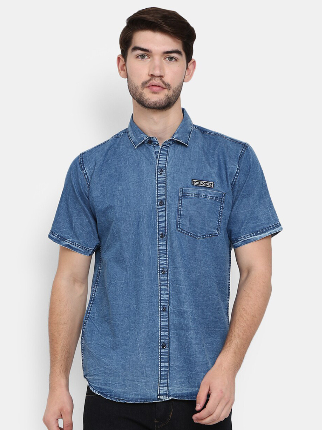 

V-Mart Men Blue Cotton Denim Casual Shirt