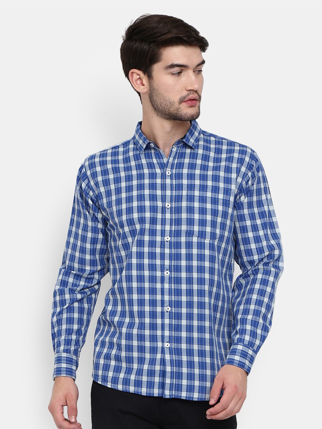 

V-Mart Men Blue Checked Casual Shirt