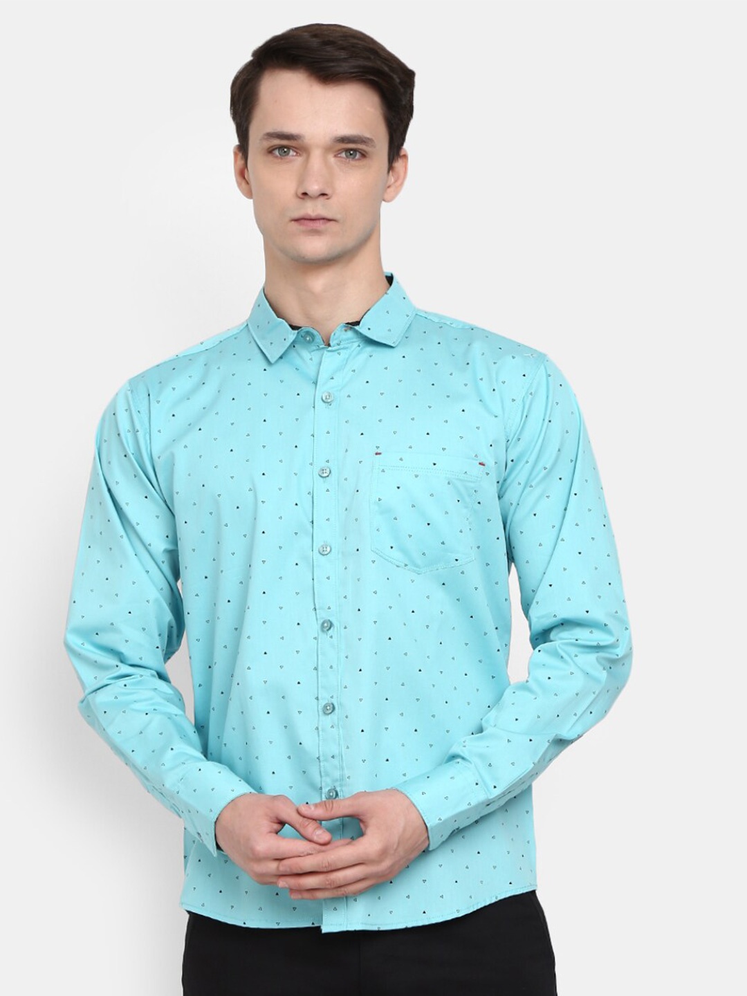 

V-Mart Men Sea Green Printed Slim Fit Casual Shirt