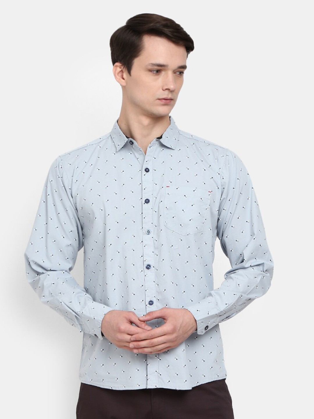 

V-Mart Men Grey Slim Fit Printed Casual Shirt, Blue