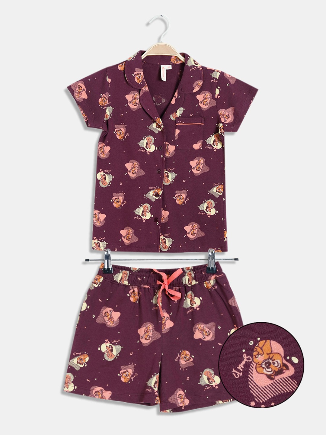 

Zivame Girls Purple & Cream-Coloured Printed Pure Cotton Night Suit