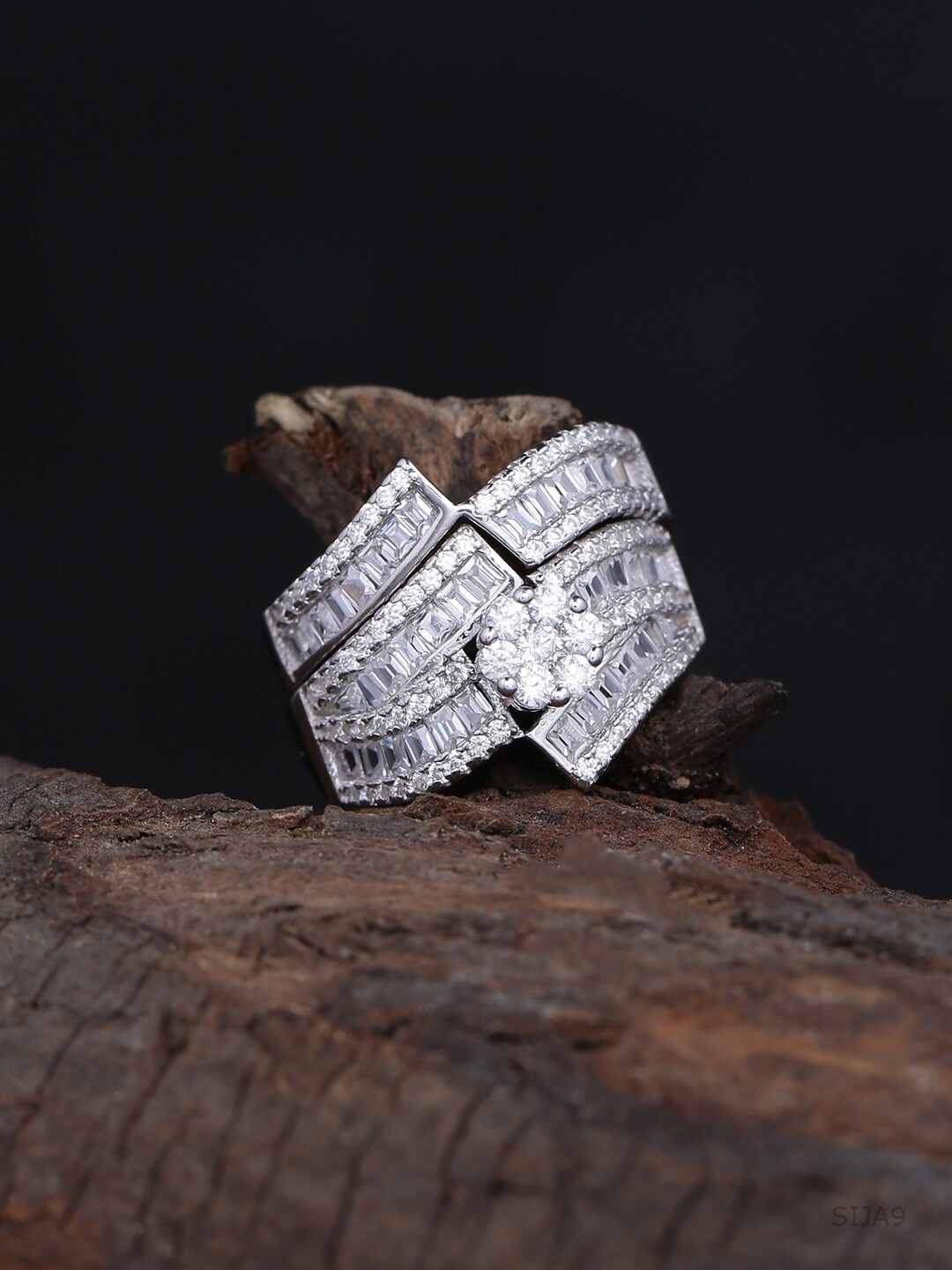 

ADORN by Nikita Ladiwala CZ Studded Pack Of 2 Silver Ring