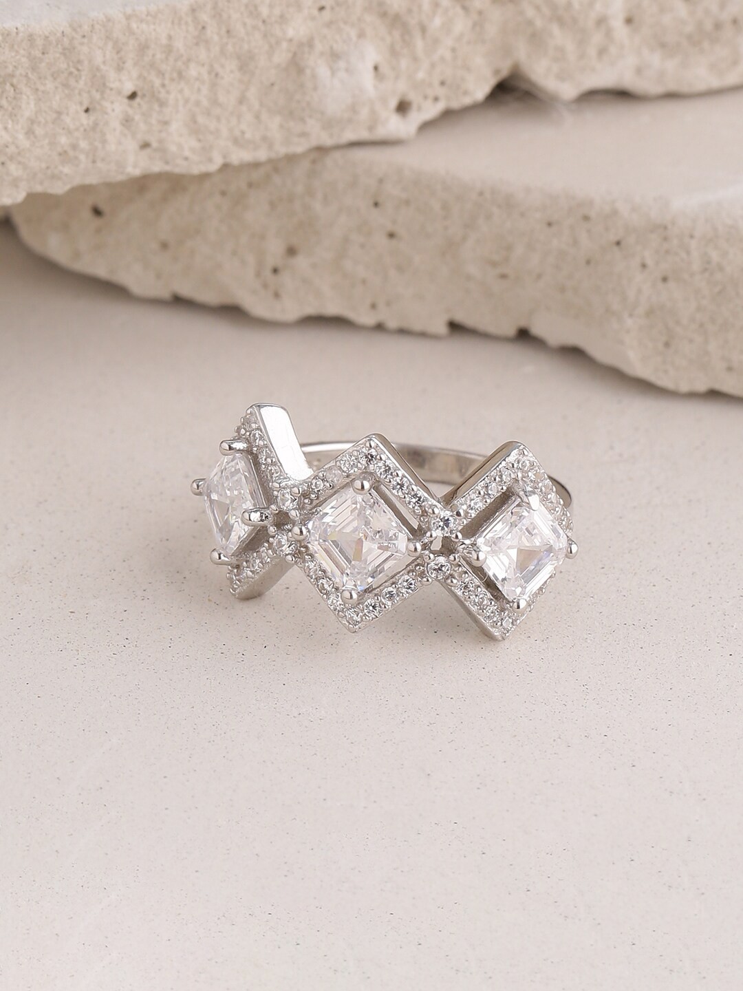

ADORN by Nikita Ladiwala 92.5 Sterling Silver-Toned White CZ-Studded Finger Ring