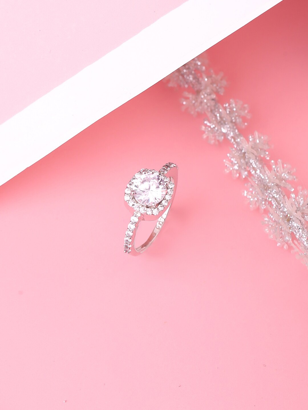 

ADORN by Nikita Ladiwala Sterling-Silver Toned White CZ Studded Silver Ring