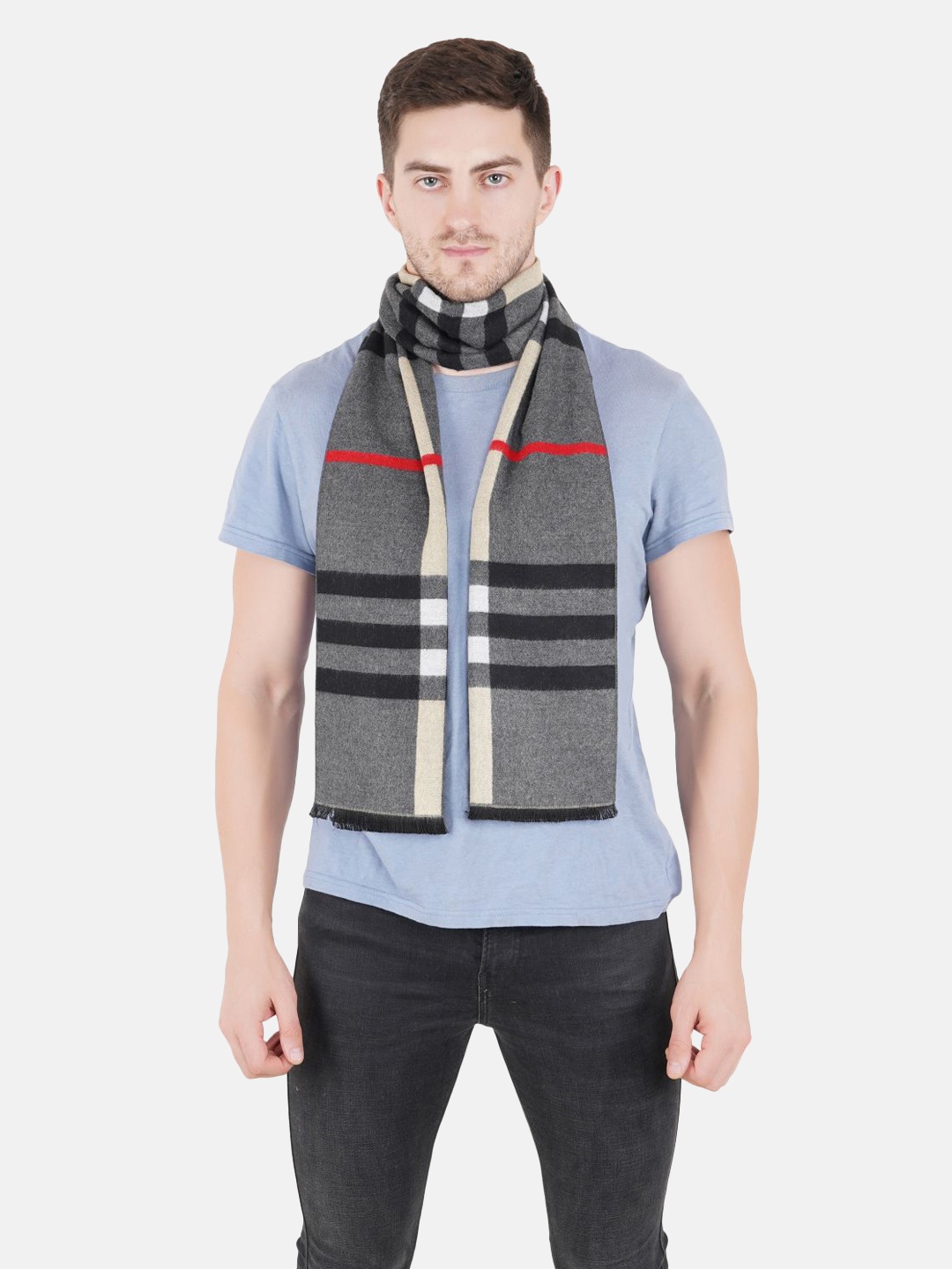 

MUFFLY Grey & Black Printed Reversible Woolen & Acrylic Mufflers