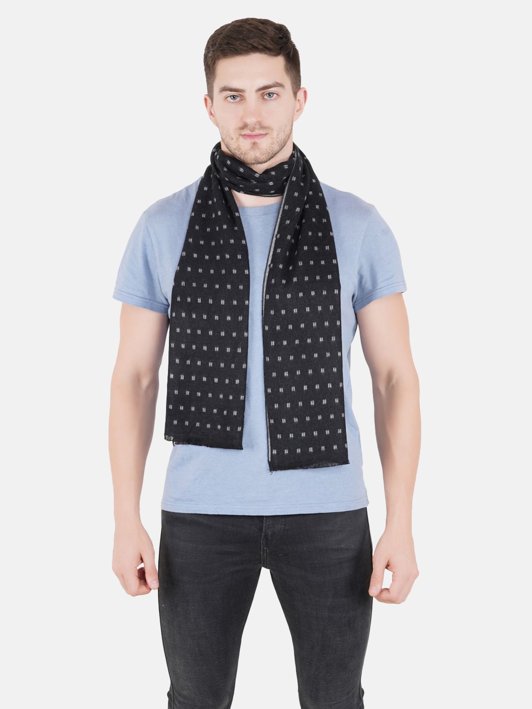 

MUFFLY Black Printed Reversible Wool Mufflers