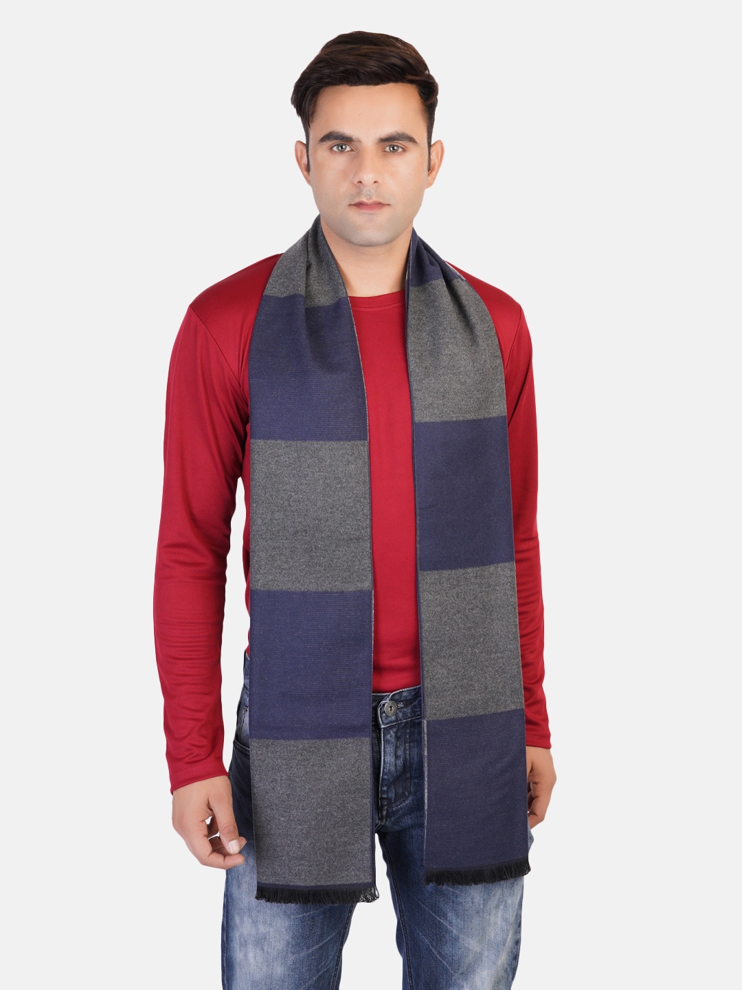 

MUFFLY Unisex Blue & Grey Printed Wool & Acrylic Muffler