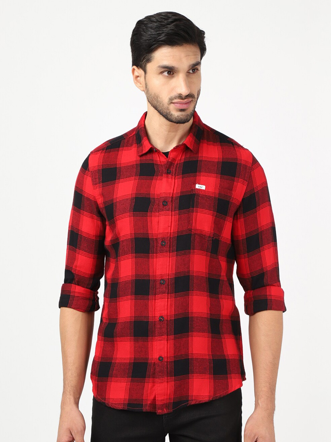 

Lee Men Red Classic Slim Fit Tartan Checked Cotton Casual Shirt