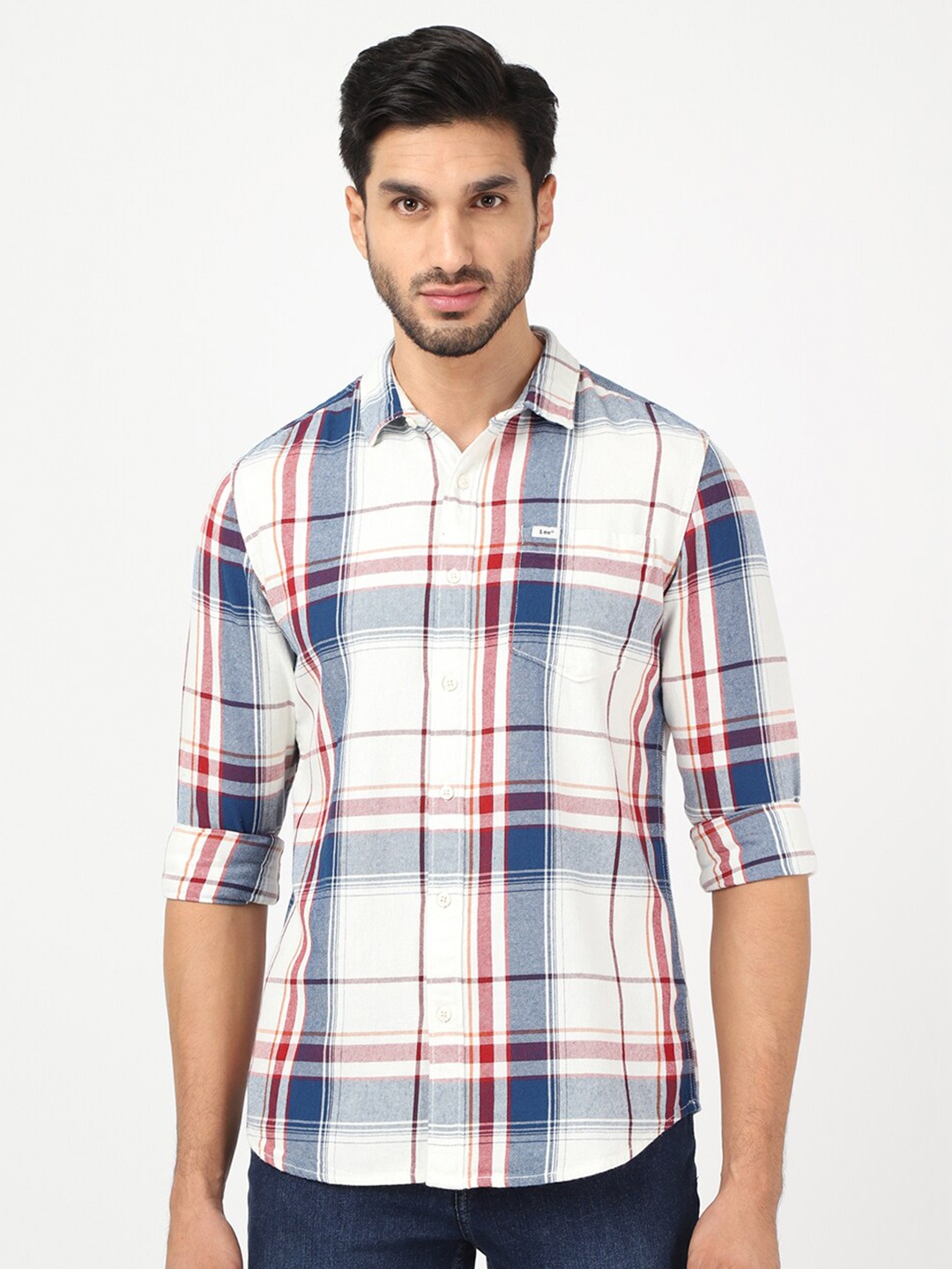 

Lee Men Maroon Classic Slim Fit Tartan Checked Cotton Casual Shirt