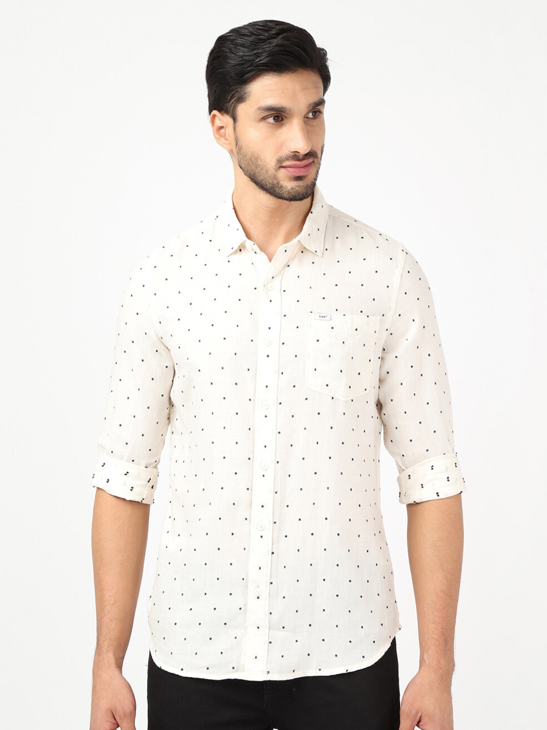 

Lee Men White Classic Slim Fit Printed Cotton Casual Shirt