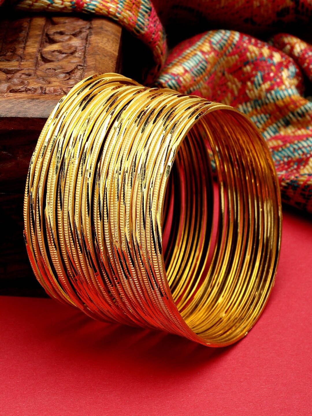 

ZENEME Women Set Of 24 Gold-Plated Textured Bangles
