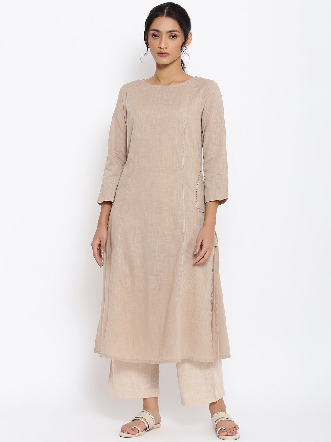 

W Women Beige Solid A-Line Kurta