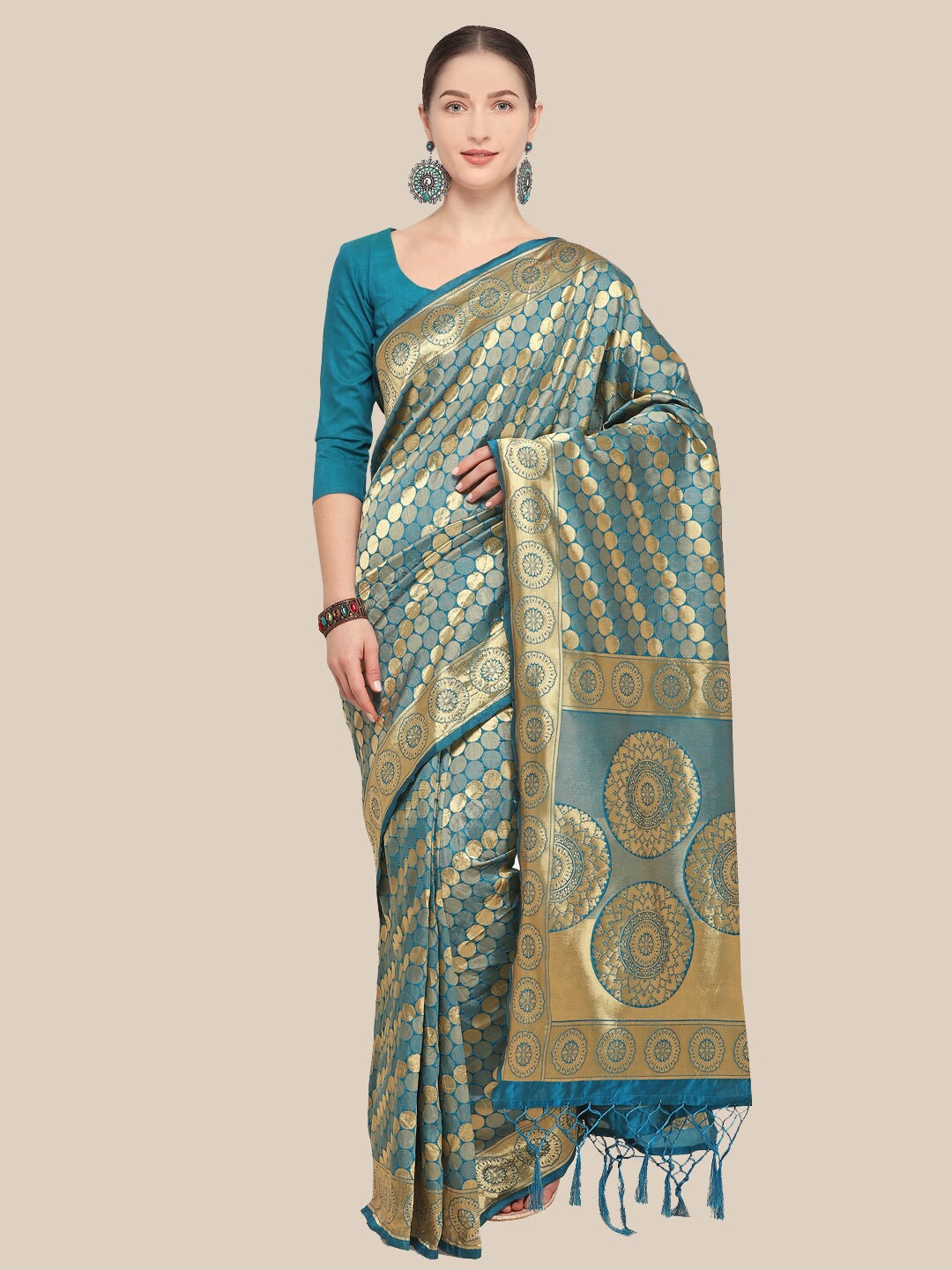

Saree Swarg Sea Green & Gold-Toned Woven Design Zari Silk Blend Sarees
